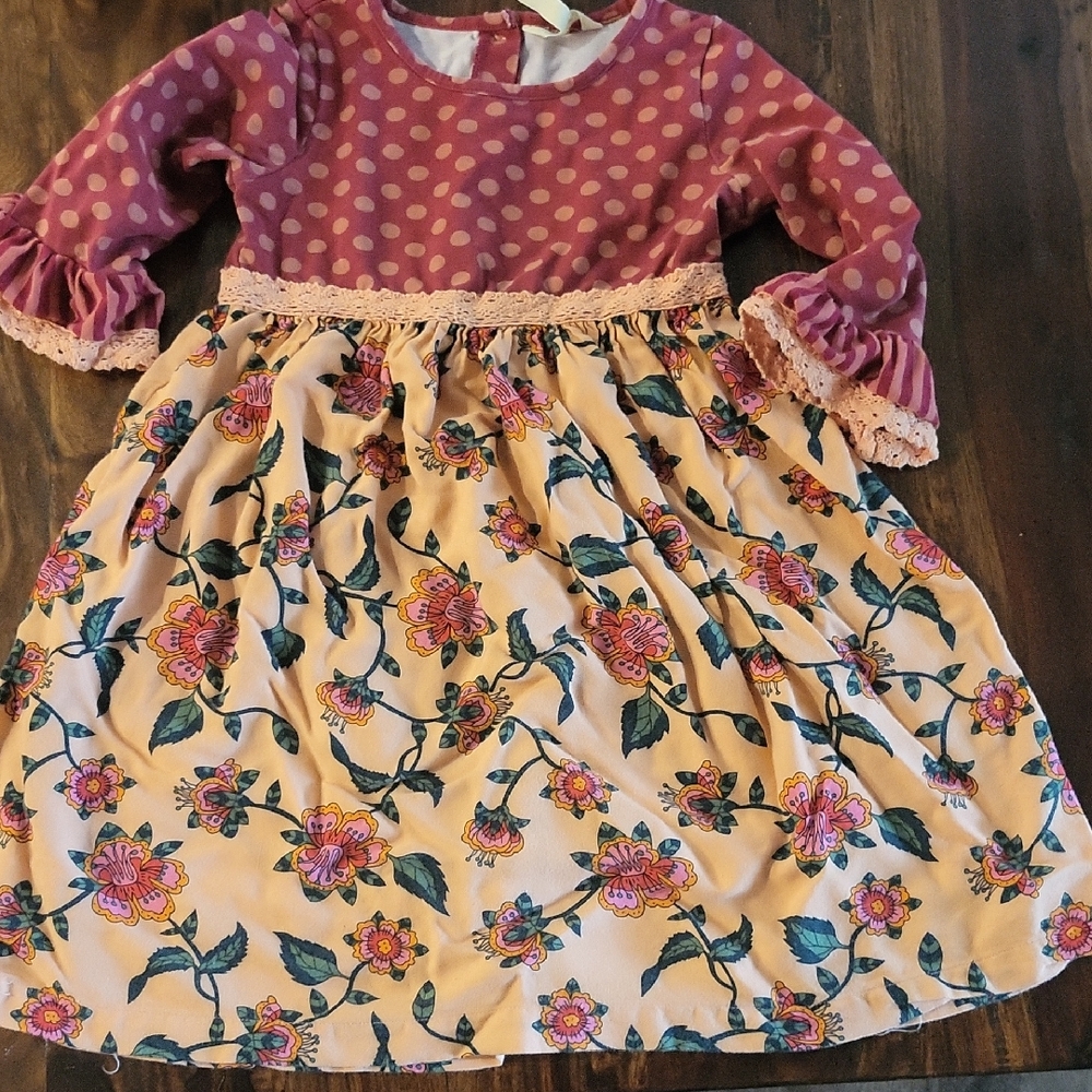 Matilda Jane Pink and Cream Floral Kids Dress Great Cond Sz 8